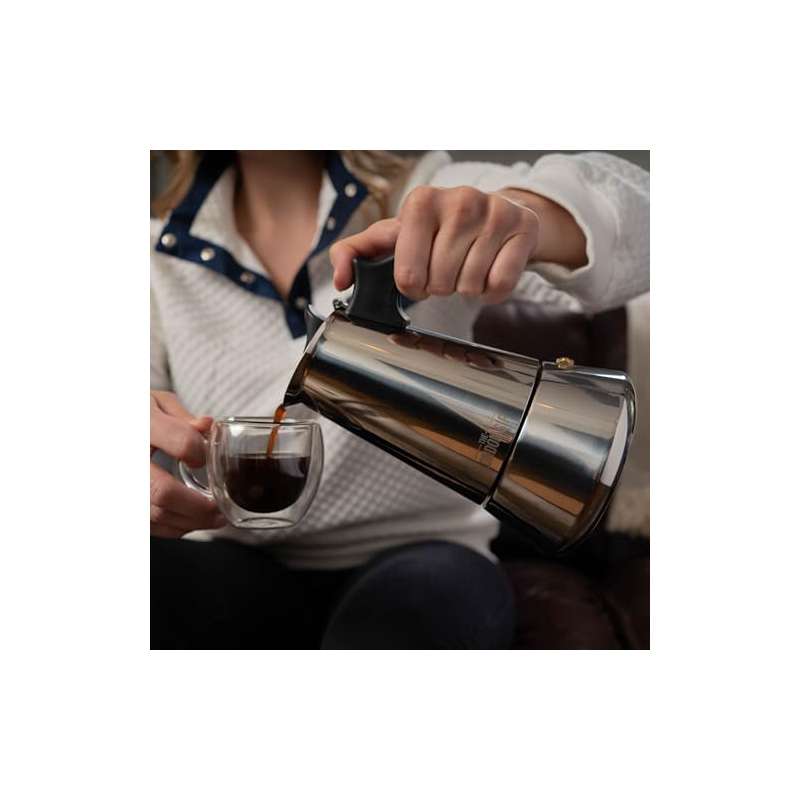 London Sip Manual Stovetop Espresso Maker & Coffee Spoon Set - 304 Stainless Steel Moka Pot, Portable Espresso Machine for \u002FTravel, No \u002FMachine-Free Brewing, & -Use Coffee Gear for Stovetop Espresso \u002F